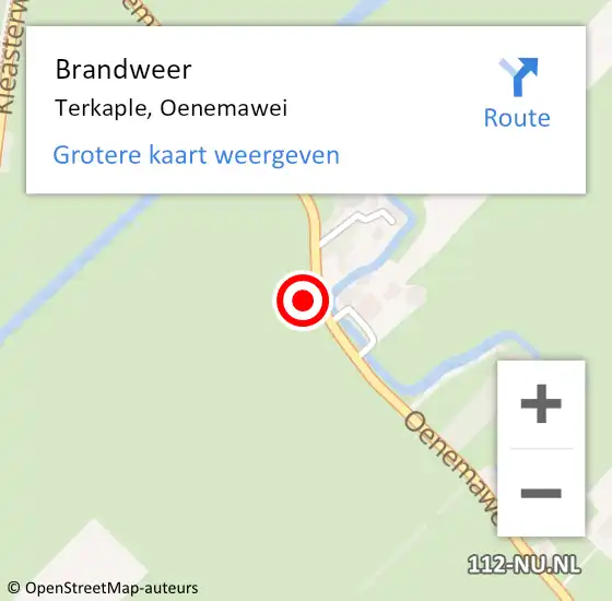 Locatie op kaart van de 112 melding: Brandweer Terkaple, Oenemawei op 3 juni 2016 04:48