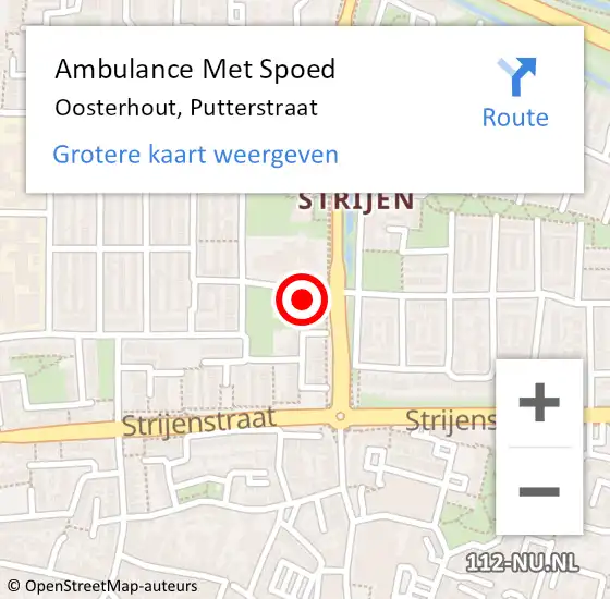 Locatie op kaart van de 112 melding: Ambulance Met Spoed Naar Oosterhout, Putterstraat op 3 juni 2016 07:46