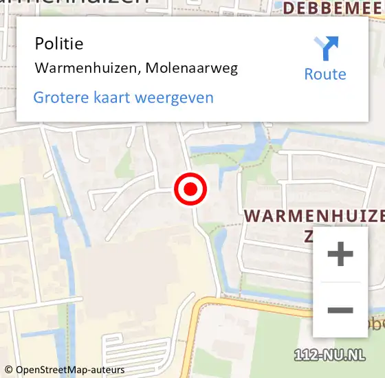 Locatie op kaart van de 112 melding: Politie Warmenhuizen, Molenaarweg op 3 juni 2016 09:30