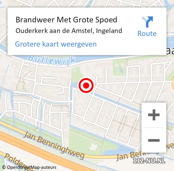 Locatie op kaart van de 112 melding: Brandweer Met Grote Spoed Naar Ouderkerk aan de Amstel, Ingeland op 3 juni 2016 09:49