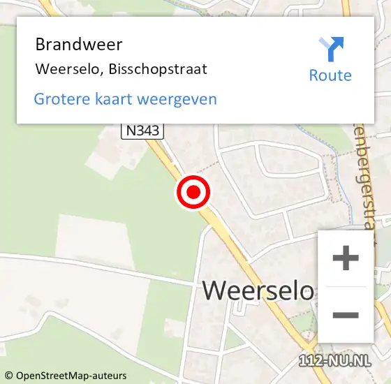 Locatie op kaart van de 112 melding: Brandweer Weerselo, Bisschopstraat op 3 juni 2016 10:39