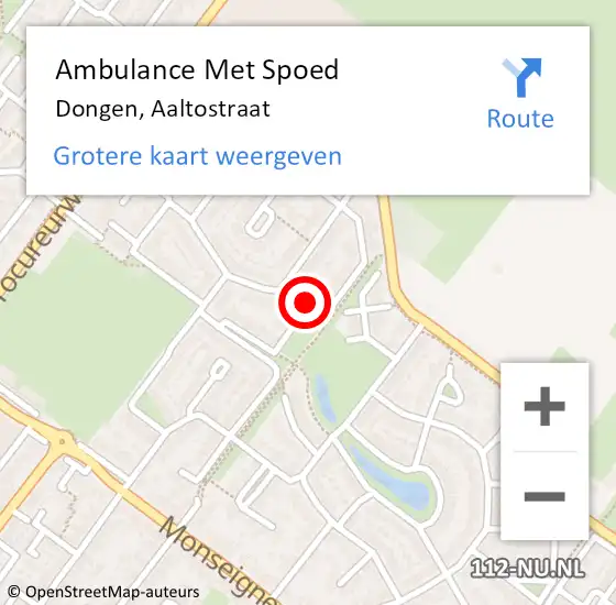 Locatie op kaart van de 112 melding: Ambulance Met Spoed Naar Dongen, Aaltostraat op 17 december 2013 06:34