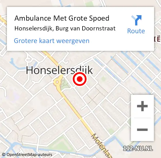 Locatie op kaart van de 112 melding: Ambulance Met Grote Spoed Naar Honselersdijk, Burg van Doornstraat op 3 juni 2016 11:31