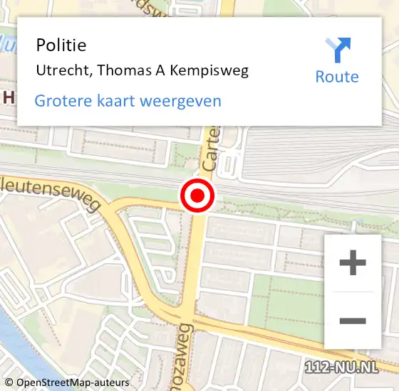 Locatie op kaart van de 112 melding: Politie Utrecht, Thomas A Kempisweg op 3 juni 2016 11:42