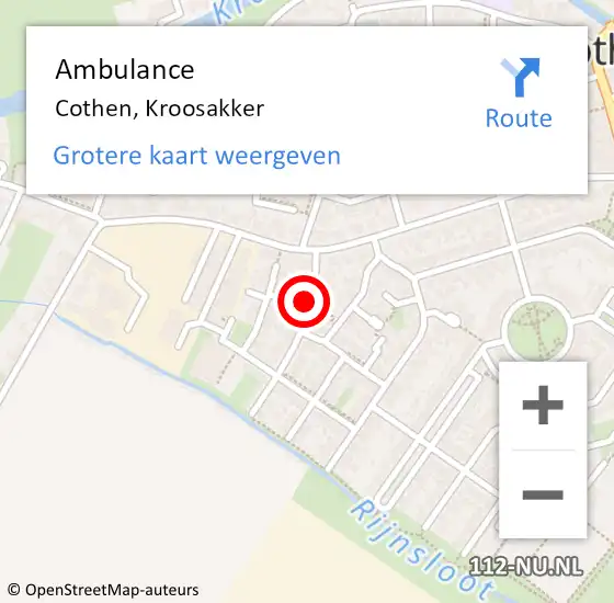 Locatie op kaart van de 112 melding: Ambulance Cothen, Kroosakker op 3 juni 2016 12:40