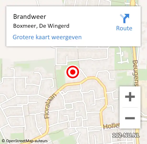 Locatie op kaart van de 112 melding: Brandweer Boxmeer, De Wingerd op 3 juni 2016 13:20