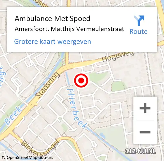 Locatie op kaart van de 112 melding: Ambulance Met Spoed Naar Amersfoort, Matthijs Vermeulenstraat op 3 juni 2016 14:06