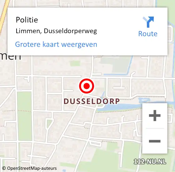 Locatie op kaart van de 112 melding: Politie Limmen, Dusseldorperweg op 3 juni 2016 14:32