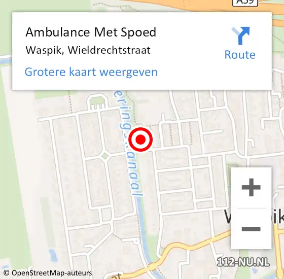 Locatie op kaart van de 112 melding: Ambulance Met Spoed Naar Waspik, Wieldrechtstraat op 3 juni 2016 15:30