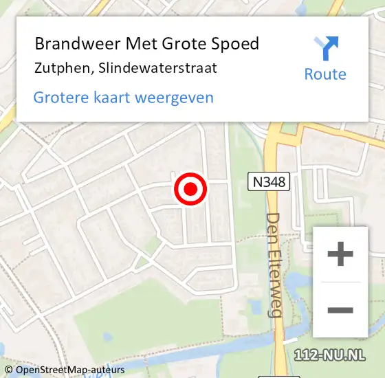 Locatie op kaart van de 112 melding: Brandweer Met Grote Spoed Naar Zutphen, Slindewaterstraat op 3 juni 2016 16:27