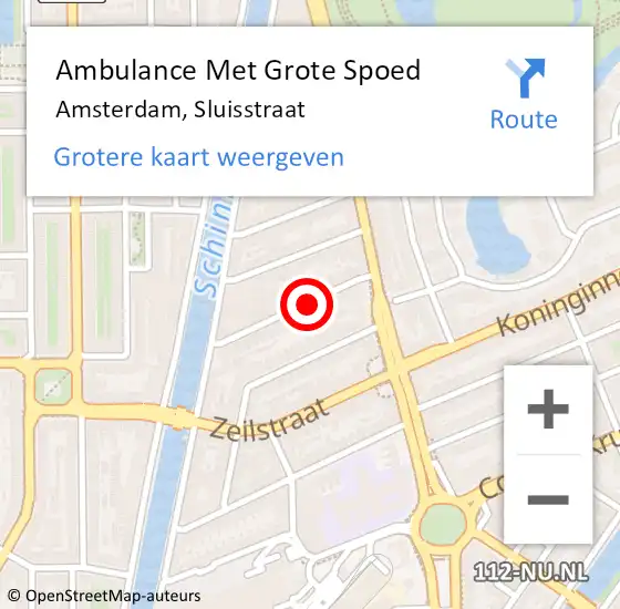 Locatie op kaart van de 112 melding: Ambulance Met Grote Spoed Naar Amsterdam, Sluisstraat op 3 juni 2016 16:51
