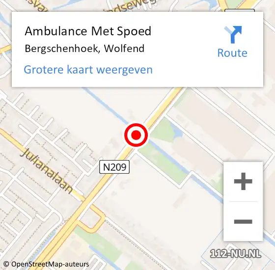 Locatie op kaart van de 112 melding: Ambulance Met Spoed Naar Bergschenhoek, Wolfend op 3 juni 2016 17:37
