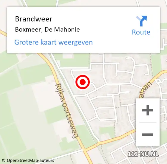 Locatie op kaart van de 112 melding: Brandweer Boxmeer, De Mahonie op 3 juni 2016 19:06