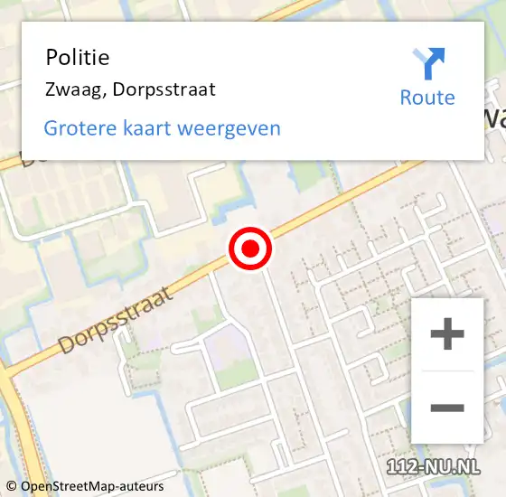 Locatie op kaart van de 112 melding: Politie Zwaag, Dorpsstraat op 3 juni 2016 19:14