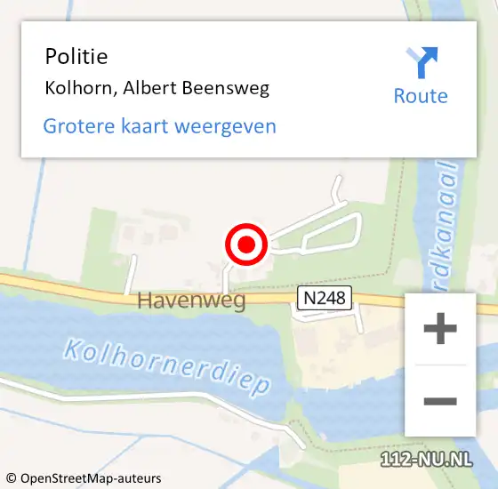 Locatie op kaart van de 112 melding: Politie Kolhorn, Albert Beensweg op 3 juni 2016 20:06