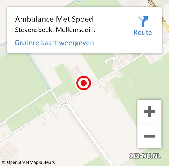 Locatie op kaart van de 112 melding: Ambulance Met Spoed Naar Stevensbeek, Mullemsedijk op 3 juni 2016 22:08