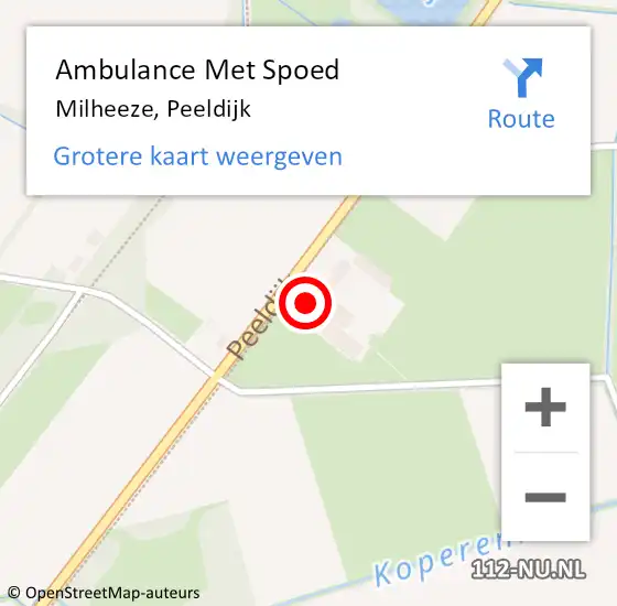 Locatie op kaart van de 112 melding: Ambulance Met Spoed Naar Milheeze, Peeldijk op 3 juni 2016 23:53