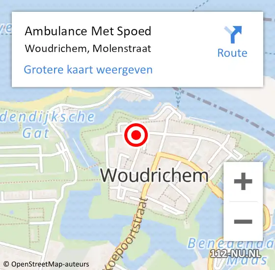 Locatie op kaart van de 112 melding: Ambulance Met Spoed Naar Woudrichem, Molenstraat op 4 juni 2016 00:53