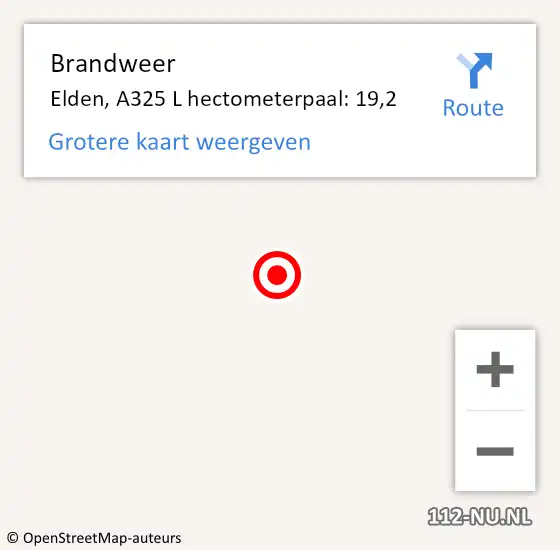 Locatie op kaart van de 112 melding: Brandweer Elden, A325 L hectometerpaal: 19,2 op 4 juni 2016 02:37