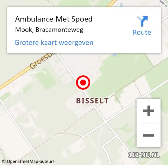 Locatie op kaart van de 112 melding: Ambulance Met Spoed Naar Mook, Bracamonteweg op 4 juni 2016 04:17