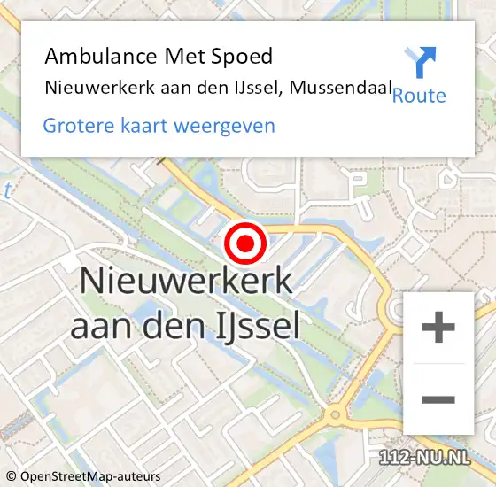 Locatie op kaart van de 112 melding: Ambulance Met Spoed Naar Nieuwerkerk aan den IJssel, Mussendaal op 4 juni 2016 05:14