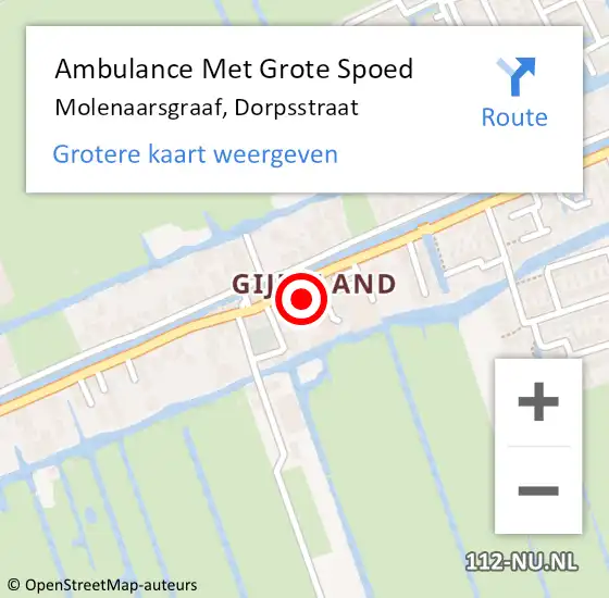 Locatie op kaart van de 112 melding: Ambulance Met Grote Spoed Naar Molenaarsgraaf, Dorpsstraat op 4 juni 2016 07:16