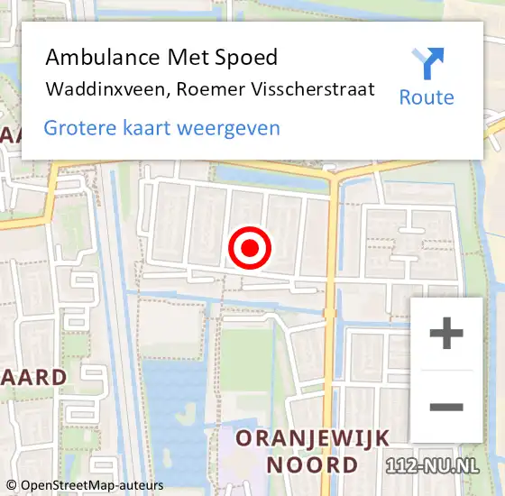 Locatie op kaart van de 112 melding: Ambulance Met Spoed Naar Waddinxveen, Roemer Visscherstraat op 4 juni 2016 10:43