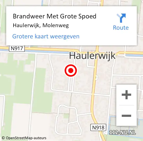 Locatie op kaart van de 112 melding: Brandweer Met Grote Spoed Naar Haulerwijk, Molenweg op 4 juni 2016 10:45