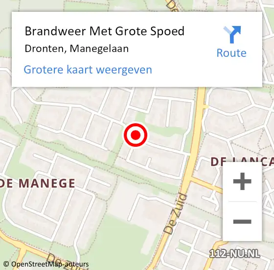 Locatie op kaart van de 112 melding: Brandweer Met Grote Spoed Naar Dronten, Manegelaan op 4 juni 2016 11:31