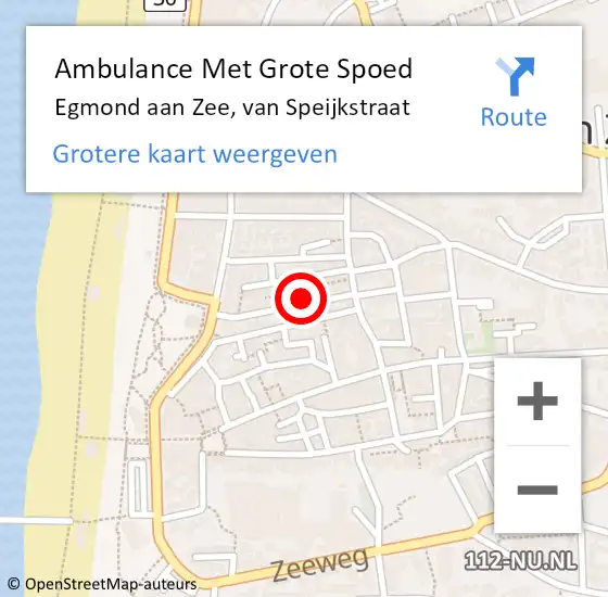 Locatie op kaart van de 112 melding: Ambulance Met Grote Spoed Naar Egmond aan Zee, van Speijkstraat op 4 juni 2016 11:35