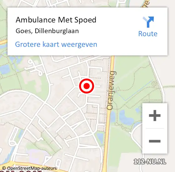 Locatie op kaart van de 112 melding: Ambulance Met Spoed Naar Goes, Dillenburglaan op 4 juni 2016 15:57