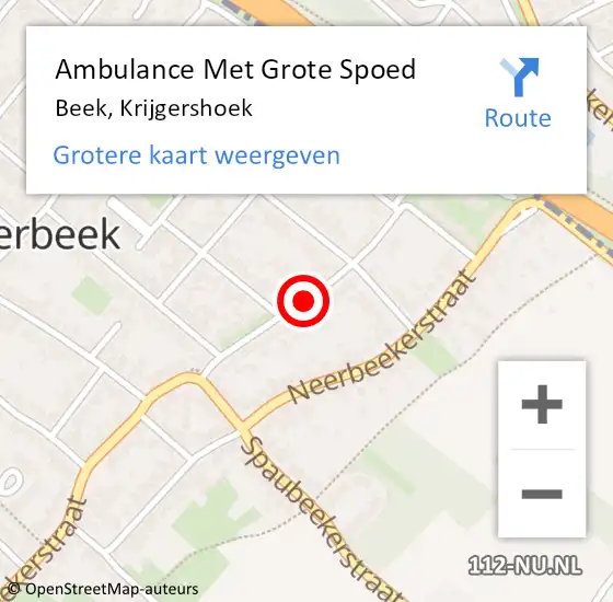 Locatie op kaart van de 112 melding: Ambulance Met Grote Spoed Naar Beek, Krijgershoek op 17 december 2013 09:18