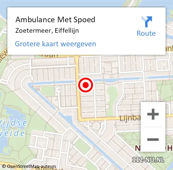 Locatie op kaart van de 112 melding: Ambulance Met Spoed Naar Zoetermeer, Eiffellijn op 4 juni 2016 18:44