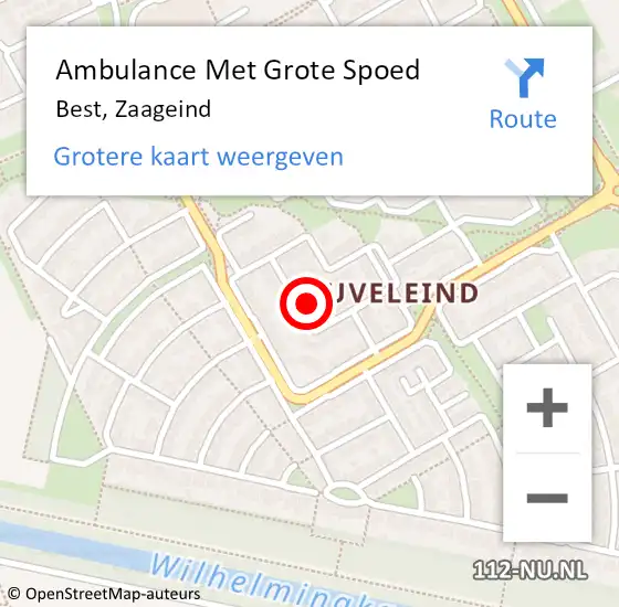 Locatie op kaart van de 112 melding: Ambulance Met Grote Spoed Naar Best, Zaageind op 4 juni 2016 18:51