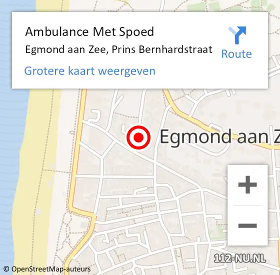 Locatie op kaart van de 112 melding: Ambulance Met Spoed Naar Egmond aan Zee, Prins Bernhardstraat op 4 juni 2016 19:52