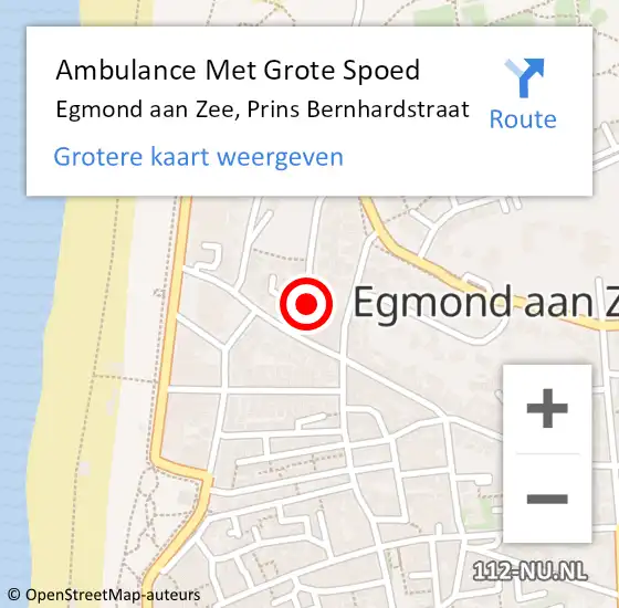 Locatie op kaart van de 112 melding: Ambulance Met Grote Spoed Naar Egmond aan Zee, Prins Bernhardstraat op 4 juni 2016 19:52