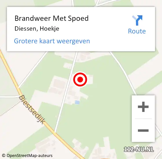 Locatie op kaart van de 112 melding: Brandweer Met Spoed Naar Diessen, Hoekje op 4 juni 2016 20:04