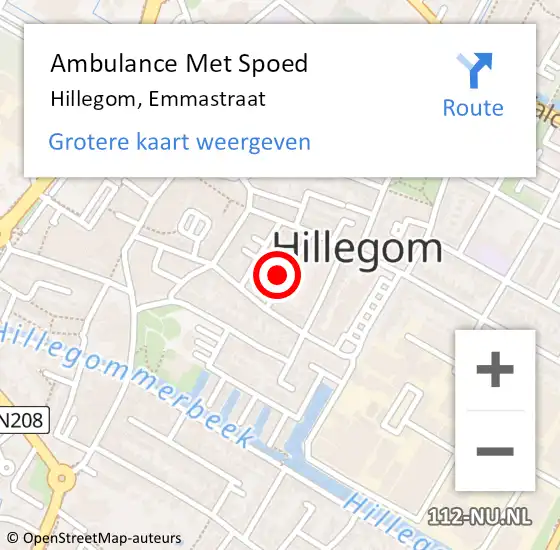 Locatie op kaart van de 112 melding: Ambulance Met Spoed Naar Hillegom, Emmastraat op 4 juni 2016 20:05