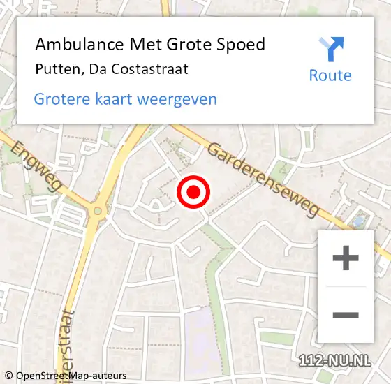 Locatie op kaart van de 112 melding: Ambulance Met Grote Spoed Naar Putten, Da Costastraat op 4 juni 2016 20:36