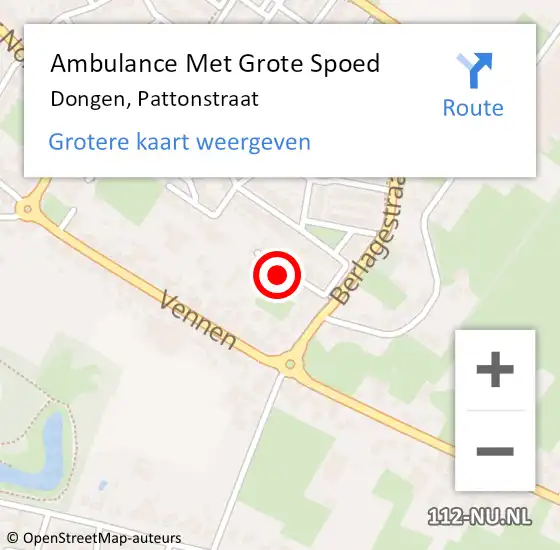 Locatie op kaart van de 112 melding: Ambulance Met Grote Spoed Naar Dongen, Pattonstraat op 4 juni 2016 21:08