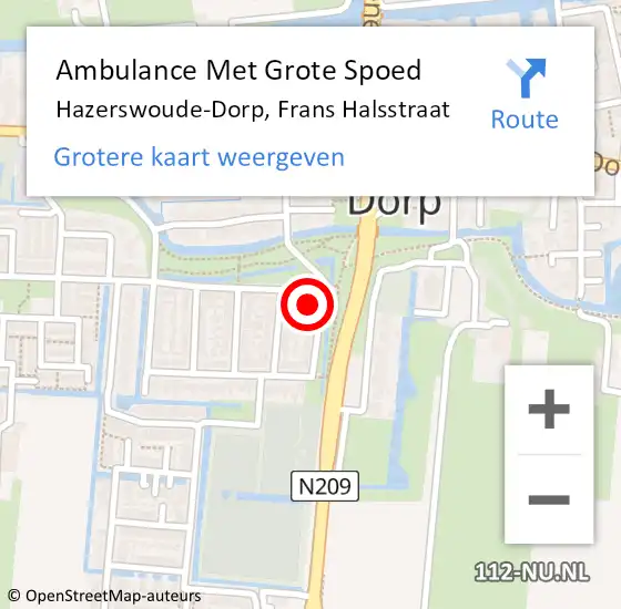 Locatie op kaart van de 112 melding: Ambulance Met Grote Spoed Naar Hazerswoude-Dorp, Frans Halsstraat op 4 juni 2016 22:38