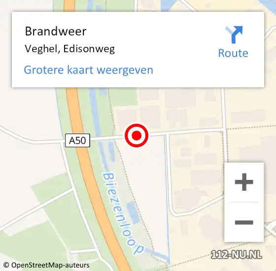 Locatie op kaart van de 112 melding: Brandweer Veghel, Edisonweg op 5 juni 2016 00:29