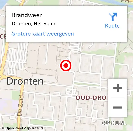 Locatie op kaart van de 112 melding: Brandweer Dronten, Het Ruim op 5 juni 2016 01:16