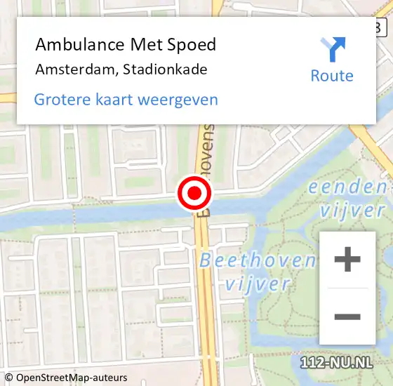 Locatie op kaart van de 112 melding: Ambulance Met Spoed Naar Amsterdam, Stadionkade op 5 juni 2016 01:21