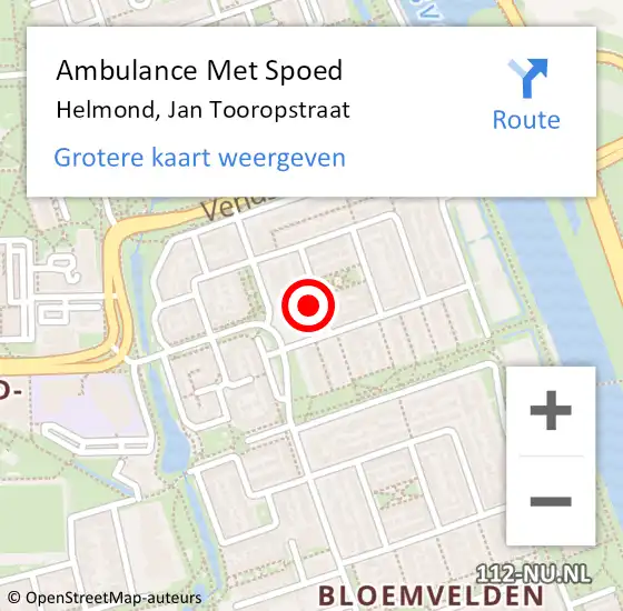 Locatie op kaart van de 112 melding: Ambulance Met Spoed Naar Helmond, Jan Tooropstraat op 5 juni 2016 02:11