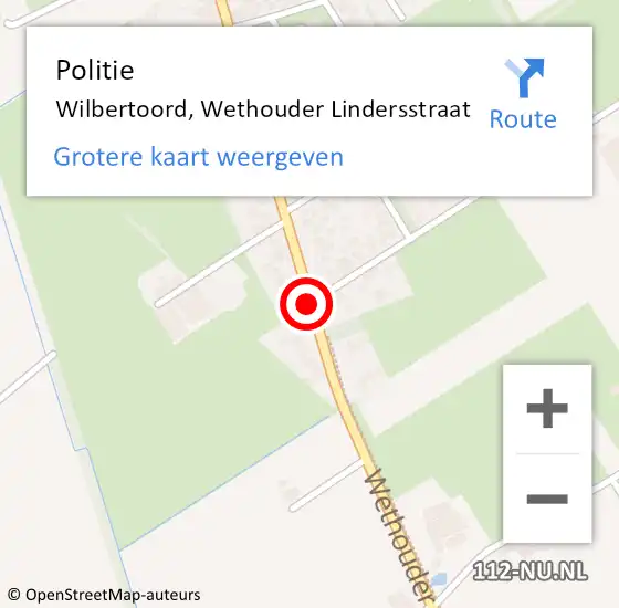 Locatie op kaart van de 112 melding: Politie Wilbertoord, Wethouder Lindersstraat op 5 juni 2016 02:22