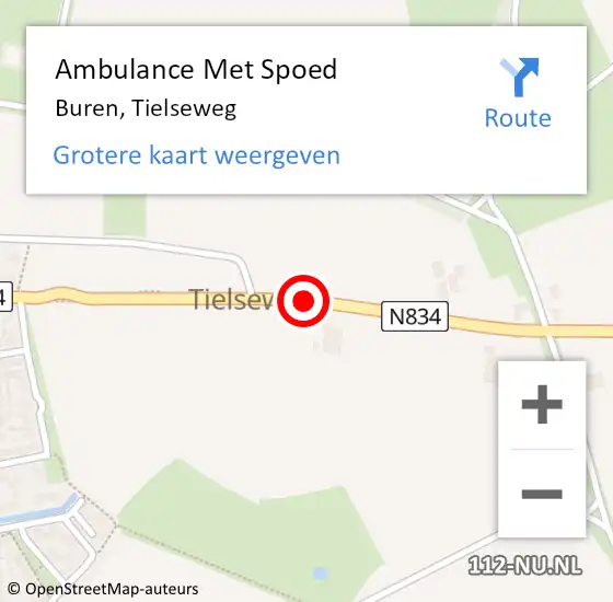 Locatie op kaart van de 112 melding: Ambulance Met Spoed Naar Buren, Tielseweg op 5 juni 2016 02:33