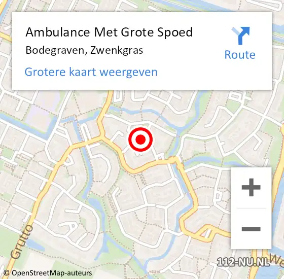 Locatie op kaart van de 112 melding: Ambulance Met Grote Spoed Naar Bodegraven, Zwenkgras op 5 juni 2016 04:55