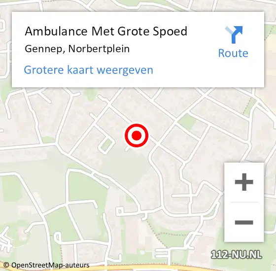 Locatie op kaart van de 112 melding: Ambulance Met Grote Spoed Naar Gennep, Norbertplein op 5 juni 2016 06:55