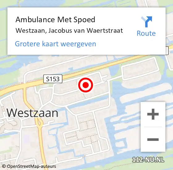 Locatie op kaart van de 112 melding: Ambulance Met Spoed Naar Westzaan, Jacobus van Waertstraat op 5 juni 2016 08:32